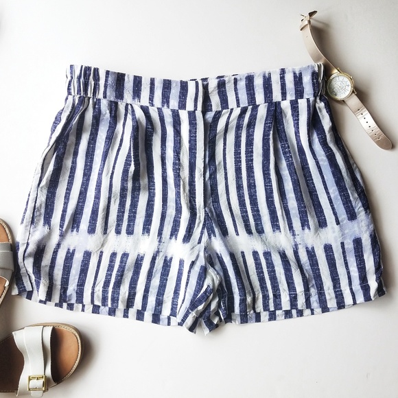 Anthropologie Pants - ANTHRO Waverly Grey Blue White Stripe Silk Shorts